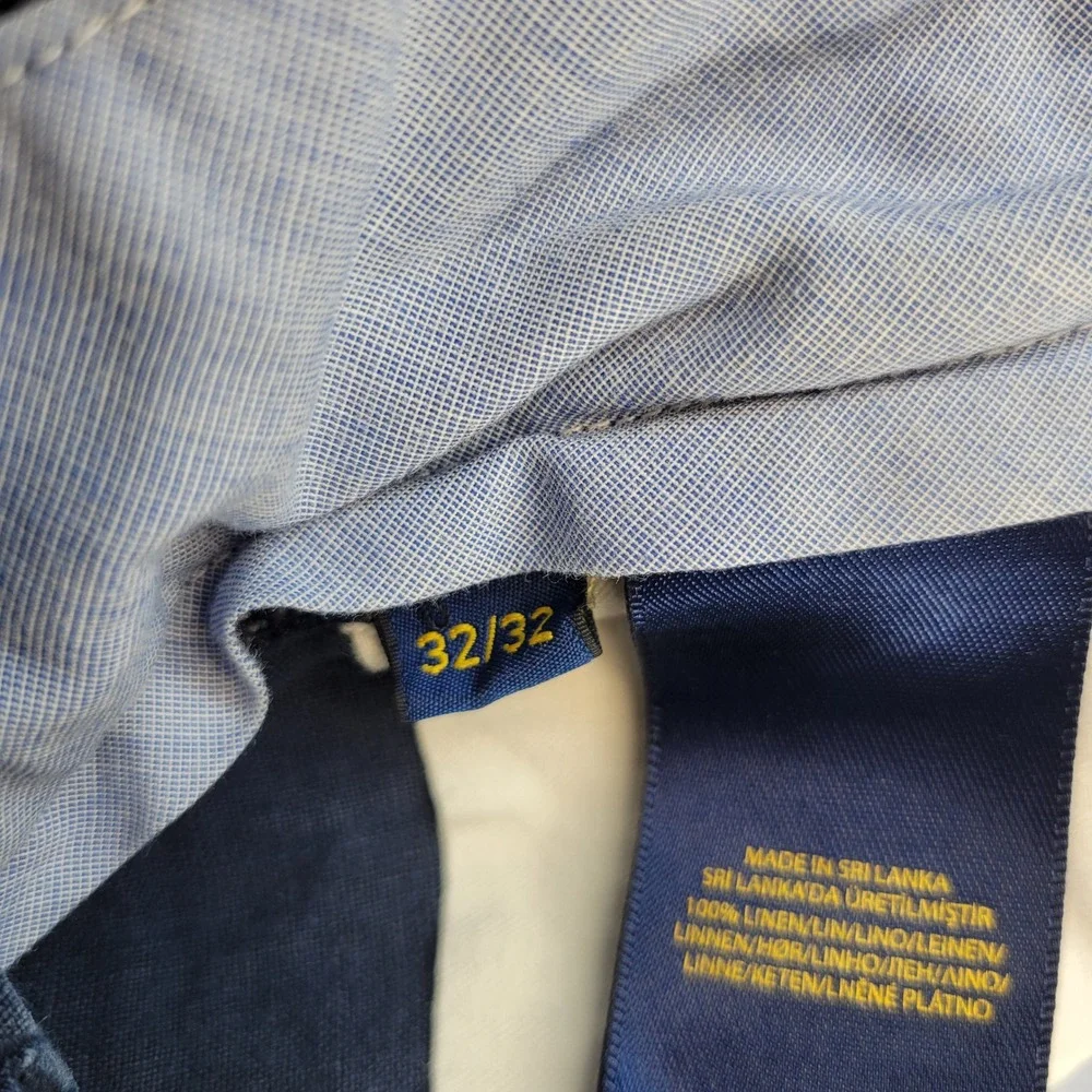 Polo Ralph Lauren Linen Pants Mens 32x32 Navy Blue Slim Fit Trousers